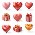Set of elements for Valentine\'s Day. Volumetric gift boxes and hearts isolated on white background Royalty Free Stock Photo
