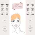 The set of elements of a woman's face: eyes, eyebrows, noses, lips. Royalty Free Stock Photo