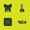 Set Elephant, Indian shoes, Hindu swastika and Sitar icon. Vector Royalty Free Stock Photo