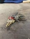 Set of eleven house keys on the ring on work-table Royalty Free Stock Photo