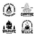 Set of emblem template with campfire. Design element for greeting card, t shirt, poster.