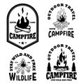 Set of emblem template with campfire. Design element for greeting card, t shirt, poster.