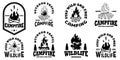 Set of emblem template with campfire. Design element for greeting card, t shirt, poster.