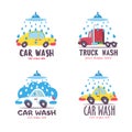 Car wash. Car in cartoon style at the car wash. Emblem