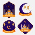 Set of emblems for islamic holy holiday Eid Mubarak. Eid mubarak typography Badges se, Arabic Traditions. Easy to edit