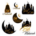 Set of emblems for islamic holy holiday Eid Mubarak and other. Eid a firt. Arabic traditions. Eid Mubarak greeting. Best badges Royalty Free Stock Photo