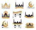 Set of emblems for islamic holy holiday Ramadan and other. Arabic traditions. Eid Mubarak greeting. Royalty Free Stock Photo