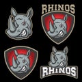 Set of emblems with rhino head. Sport team mascot.