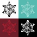 Set of 4 embroidered snowflakes. Merry Christmas! Winter holiday.