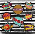 Set of embroidery text patch with pop art elements Royalty Free Stock Photo