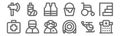 Set of 12 emergencies icons. outline thin line icons such as hospital, water hose, nurse, wheelchair, life jacket, leg