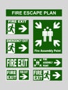 Set of emergency exit banners fire exit, emergency exit, fire assembly point, evacuation exit for fire escape plans
