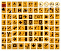 Set of emergency exit and fire safety signs in bright orange Royalty Free Stock Photo