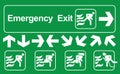 Set of emergency exit Sign : Green emergency exit sign on white , escape route signs , vector illustration Royalty Free Stock Photo