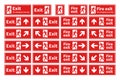 Set of emergency fire exit red signs with different directions on white Royalty Free Stock Photo