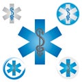 Set of Emergency Star Icons with Caduceus Symbol Blue - Health / Pharmacy Royalty Free Stock Photo