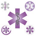 Set of Emergency Star Icons with Caduceus Symbol Purple - Health / Pharmacy Royalty Free Stock Photo