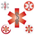 Set of Emergency Star Icons with Caduceus Symbol Red - Health / Pharmacy