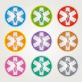 Set of 9 Emergency Star Icons with Caduceus Various Colors - Pharmaceutical Industry