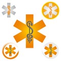 Set of Emergency Star Icons with Caduceus Symbol Yellow - Health / Pharmacy