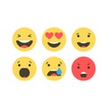 Set of emoji icons. Funny faces with different emotions. Emoji flat style icons on white background. Social media