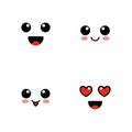 Set of emoji. Kawai cute faces. Funny emoticons. Flat icons. Vector illustration.