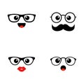 Set of emoji. Kawai cute faces. Funny emoticons. Flat icons. Vector illustration. Royalty Free Stock Photo