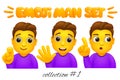 Set of emoji man characters. Cartoon style emoticon collection. Hello,thinking, pointing gestures