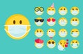 Set of emoji with a medical mask on the face. Royalty Free Stock Photo