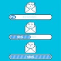 Set of emoji messages in letters with progress sending bar. Concept for website design. Flat style trend modern logotype