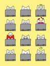 Set of emojis, cat behind a computer Royalty Free Stock Photo