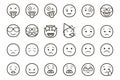 Set of emoticon smiley icons. Cartoon Emoji Set with smile, sad, happy, and flat emotion in line art style