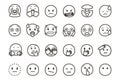 Set of emoticon smiley icons. Cartoon Emoji Set with smile, sad, happy, and flat emotion in line art style