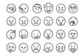 Set of emoticon smiley icons. Cartoon Emoji Set with smile, sad, happy, and flat emotion in line art style