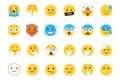 Set of emoticon smiley icons. Cartoon Emoji Set with smile, sad, happy, and flat emotion in flat style
