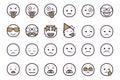 Set of emoticon smilley icons. Cartoon Emoji Set with smile, sad, happy, and flat emotion in two tone style Royalty Free Stock Photo