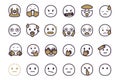 Set of emoticon smilley icons. Cartoon Emoji Set with smile, sad, happy, and flat emotion in two tone style