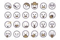 Set of emoticon smilley icons. Cartoon Emoji Set with smile, sad, happy, and flat emotion in two tone style