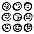Set of Black Emoticons on White Background Royalty Free Stock Photo