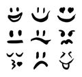 Set of Black Emoticons on White Background Royalty Free Stock Photo