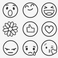 Set of Emoticons, Emoji and Avatar. Outline style illustrations - stock vector