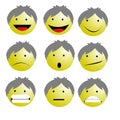 Set of Emoticons Emoji icons vector in cartoon style grey hair funny illustration on white background Royalty Free Stock Photo