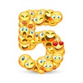 A set of emoticons shaped as five number