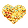 A set of emoticons shaped as heart. Vector illustration