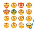 Set of emoticons. Sixteen smile icon. Yellow emojis.