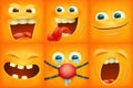 Set of emoticons yellow faces emoji characters square icons Royalty Free Stock Photo