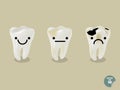 Set of emotion cartoon tooth including healthy tooth and decayed tooth