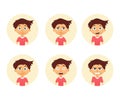 Set of emotion cute boy. Facial expression. Vector illustration of a flat design