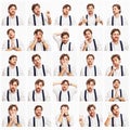 Set of emotional images of a red-haired man with a beard in a white shirt. White background. Square Royalty Free Stock Photo