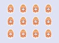 Set of emotional stickers head anime manga girl